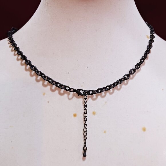 Handmade Black Chain and Bead Layered Cascade Statement Bib Necklace - Picture 6 of 9